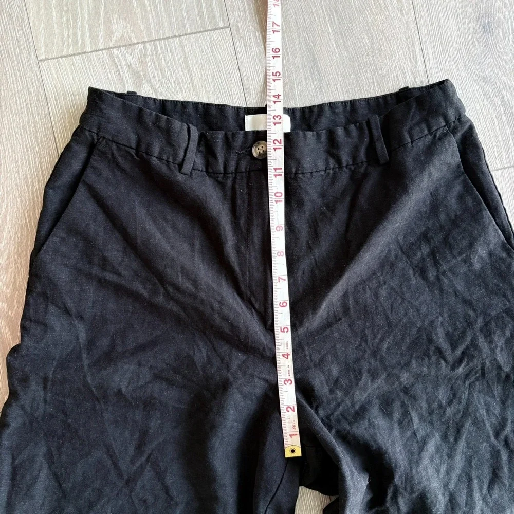 H&M Womens Black High Rise Relaxed Fit Linen Blend Wide Leg Trouser Pants Sz 10